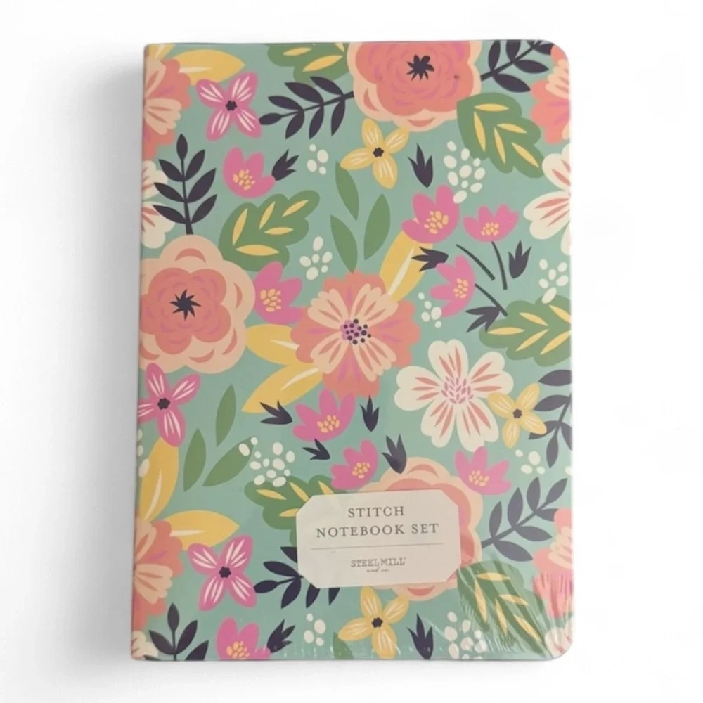 Steel Mill & Co. Mint Floral Lined Stitch Bound Notebook Set of Three 8.5
